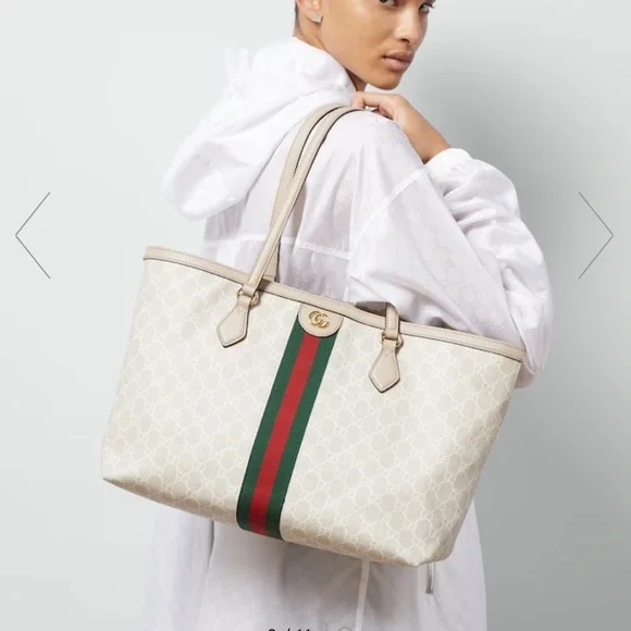 Gucci Ophidia Medium Tote Bag with Monogram Pattern - White - Picture 6 of 7